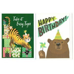 Happy Birthday Greeting Card  A Tiger and A Bear Wishes Blessing Gift Lot of 2